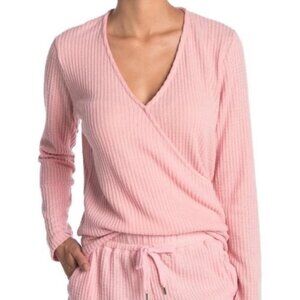 GIBSON BNWOT Pink LS Faux Wrap V-Neck Top S NEW Waffle Knit